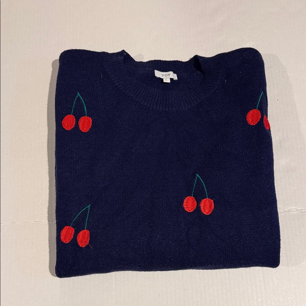 VOY Navy Sweater with Cherry Embroidery